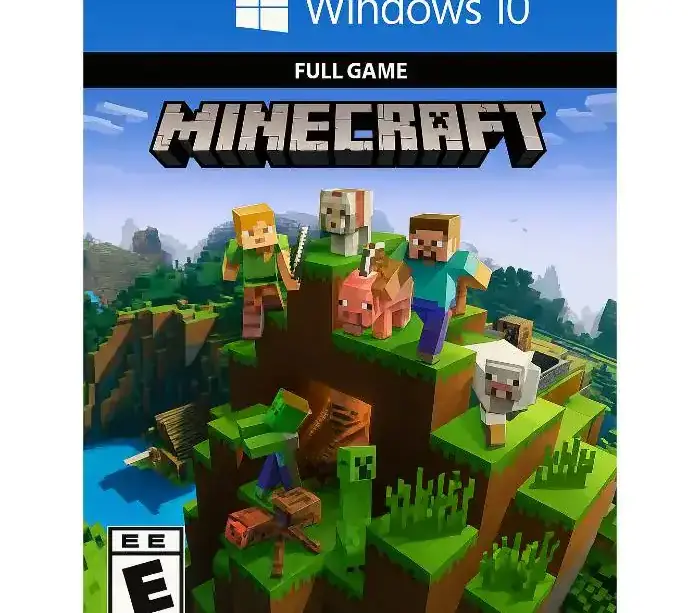 Omslag för Minecraft Windows 10 Edition med karaktärerna Steve och Alex.