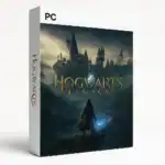 Omslagsbild för PC-spelet Hogwarts Legacy med en trollkarl framför Hogwarts-slottet och magiskt ljus – Licenshuset
